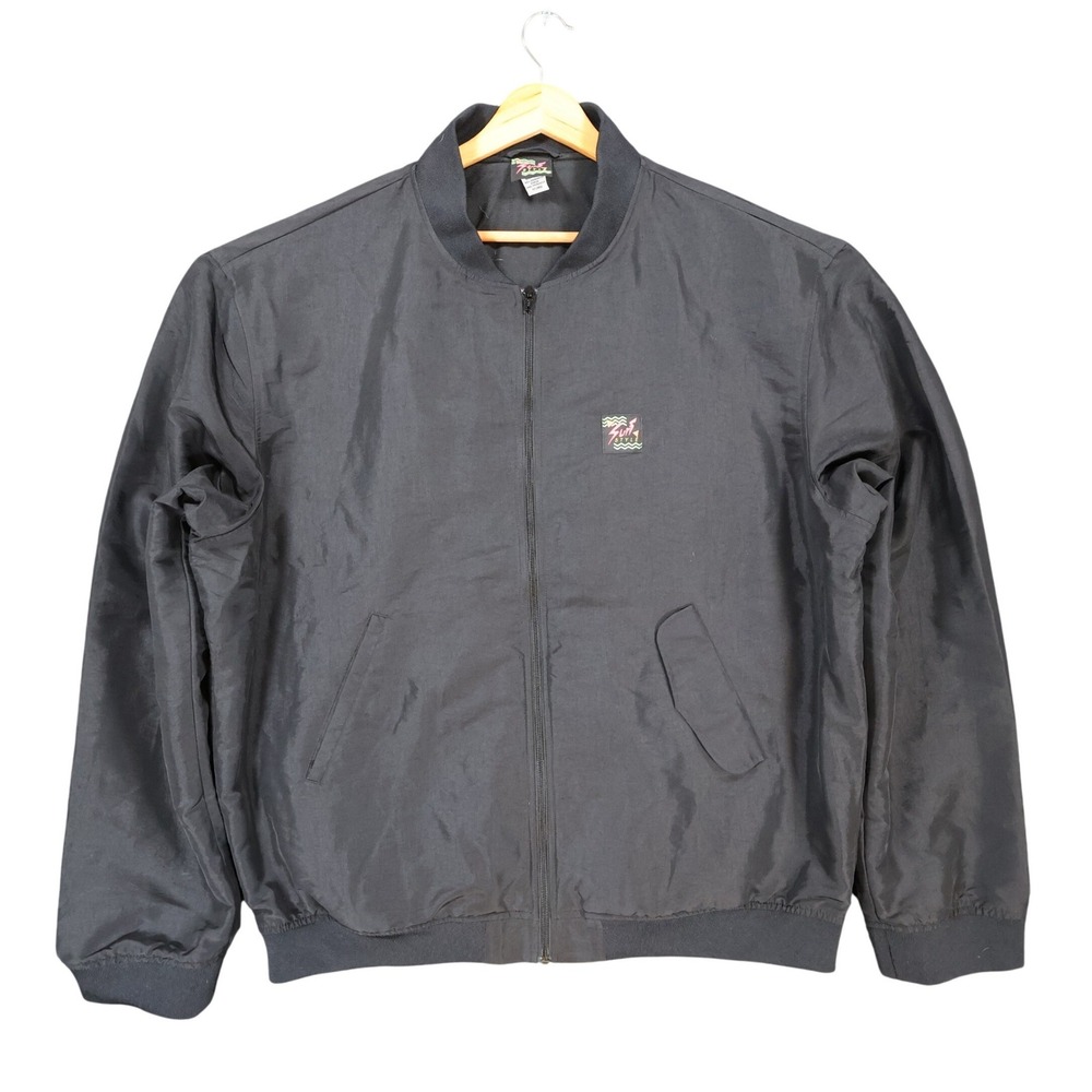 Surf Style Bomber Jacket Mens XXL Black Polyester Blend Regular Windbreaker‎ Zip